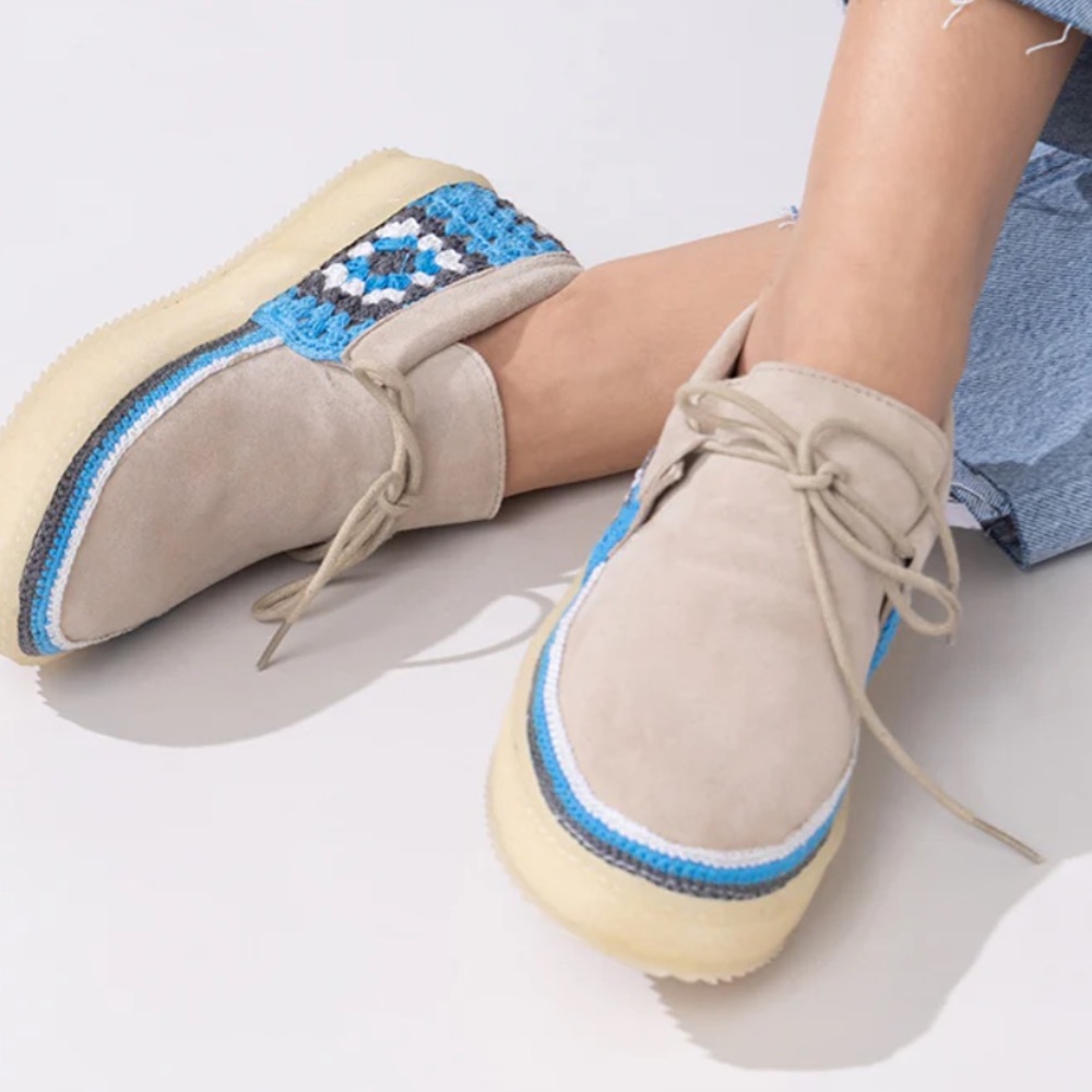 Free People NEW LaidBack London Komo Crochet Moccasin Sand Blue Multi 🌈 - Picture 3 of 11